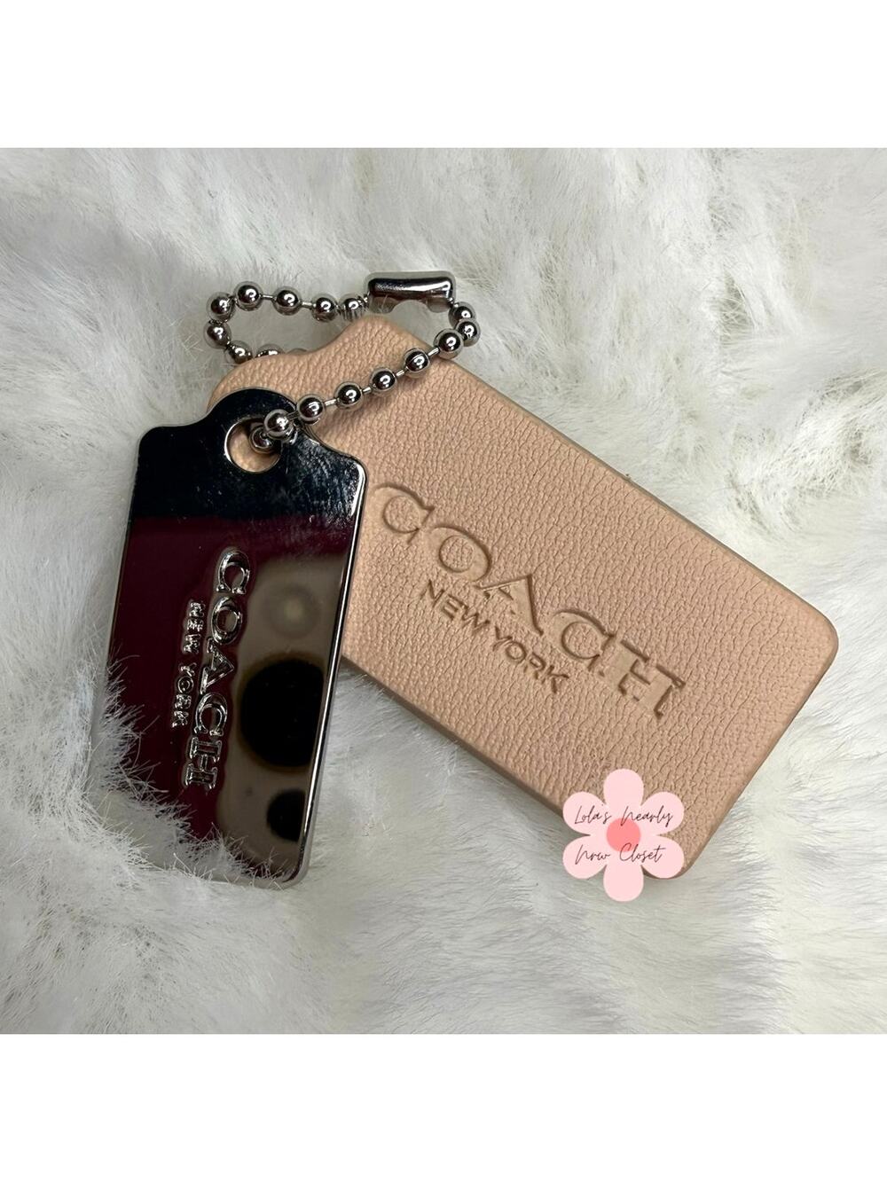 1.5" COACH Cream Silver Hang Tag Key Fob Bag Charm Set